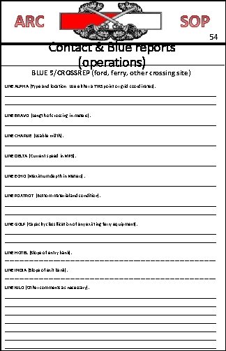 Contact & Blue reports (operations) 54 BLUE 5/CROSSREP (ford, ferry, other crossing site) LINE