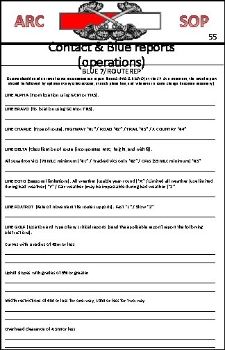 Contact & Blue reports (operations) 55 BLUE 7/ROUTEREP (Scouts should send an initial route