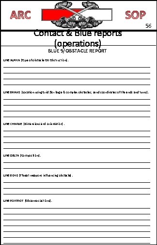 Contact & Blue reports (operations) 56 BLUE 9/OBSTACLE REPORT LINE ALPHA (Type of obstacle