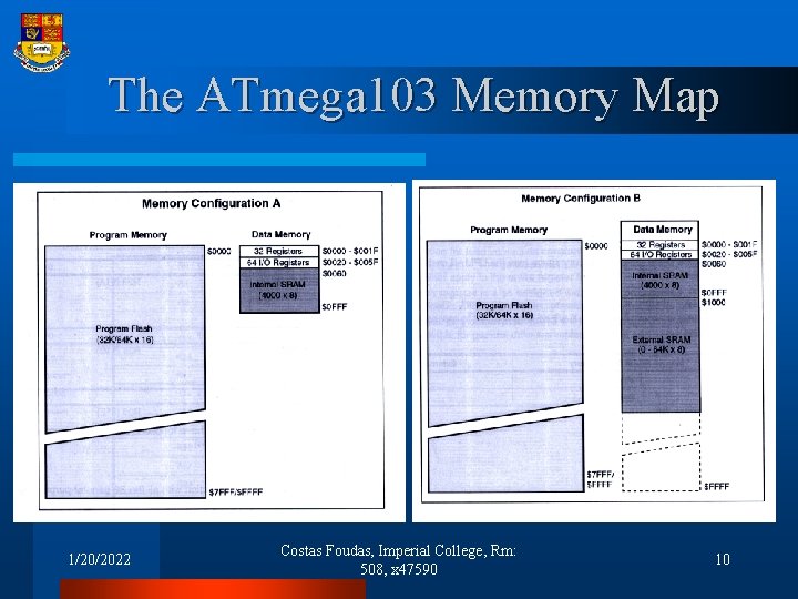 The ATmega 103 Memory Map 1/20/2022 Costas Foudas, Imperial College, Rm: 508, x 47590