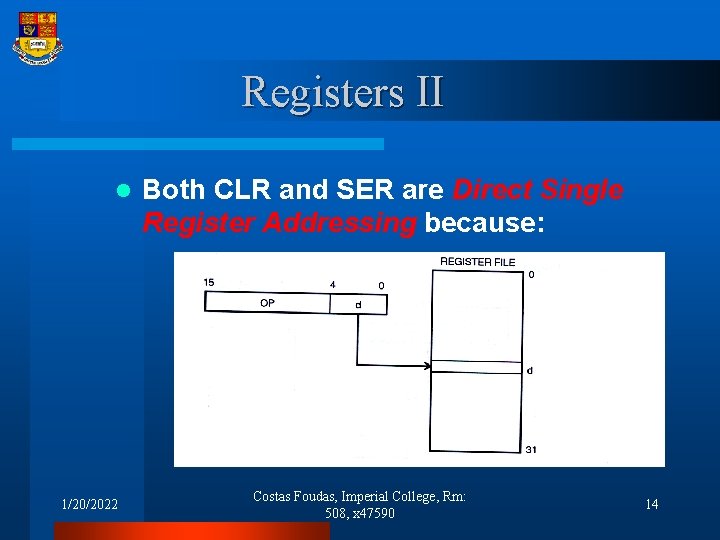 Registers II l 1/20/2022 Both CLR and SER are Direct Single Register Addressing because: