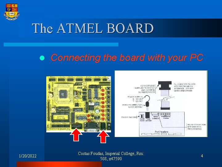 The ATMEL BOARD l 1/20/2022 Connecting the board with your PC Costas Foudas, Imperial