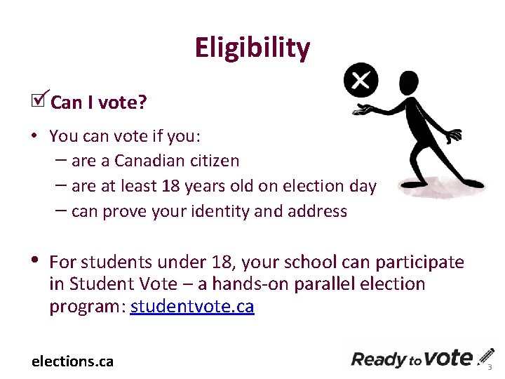 Eligibility Can I vote? • You can vote if you: – are a Canadian