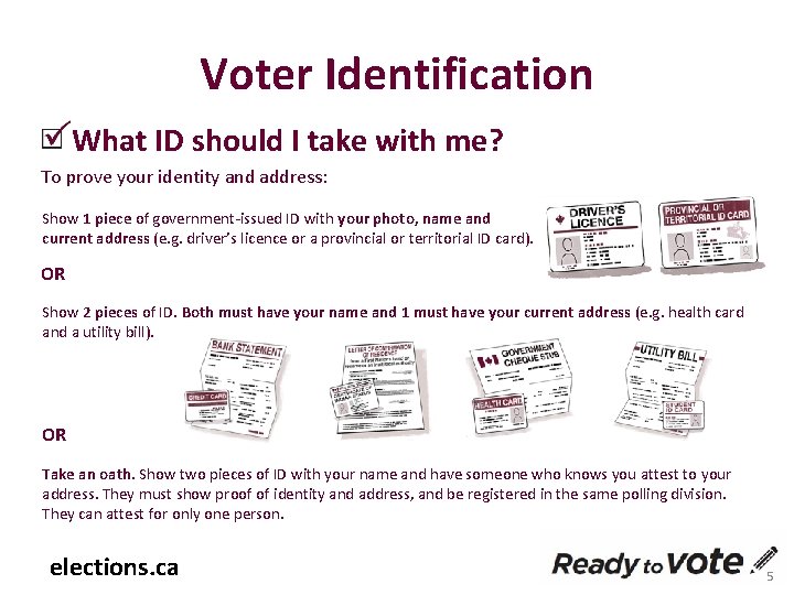 Voter Identification What ID should I take with me? To prove your identity and