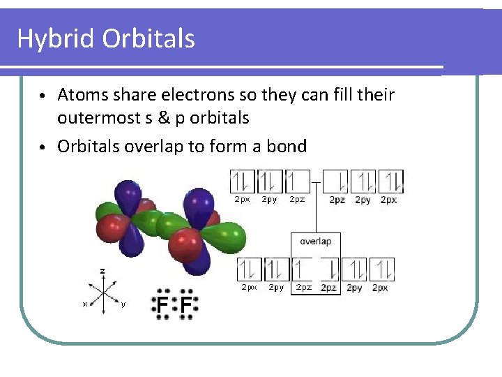 Hybrid Orbitals Atoms share electrons so they can fill their outermost s & p