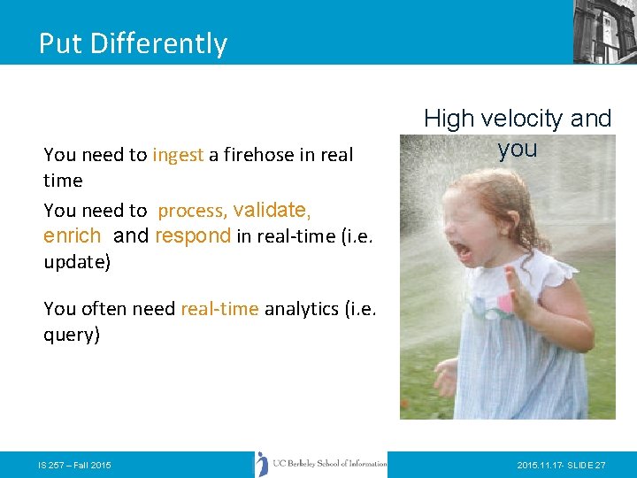 Put Differently You need to ingest a firehose in real time You need to