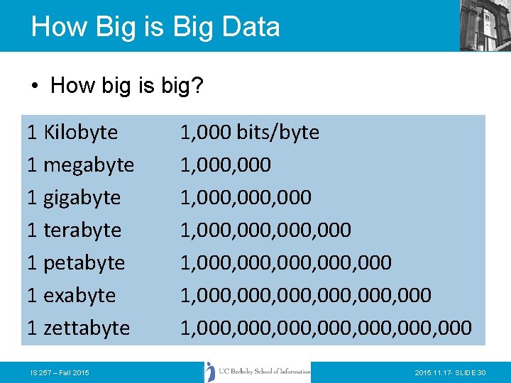 How Big is Big Data • How big is big? 1 Kilobyte 1 megabyte