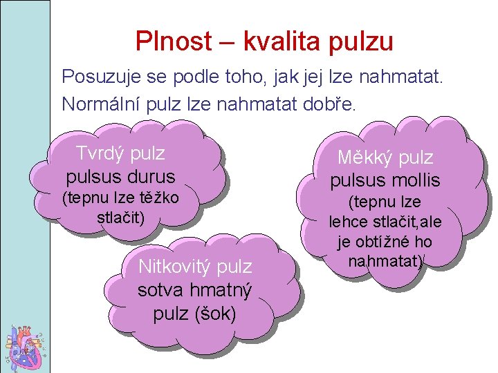 Plnost – kvalita pulzu Posuzuje se podle toho, jak jej lze nahmatat. Normální pulz