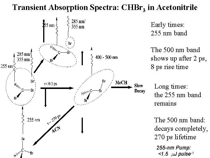 Transient Absorption Spectra: CHBr 3 in Acetonitrile Early times: 255 nm band The 500