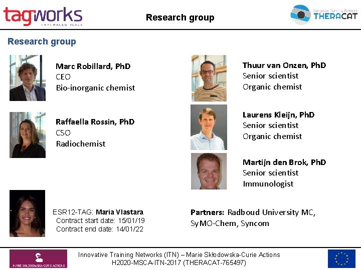 Research group Marc Robillard, Ph. D CEO Bio-inorganic chemist Raffaella Rossin, Ph. D CSO