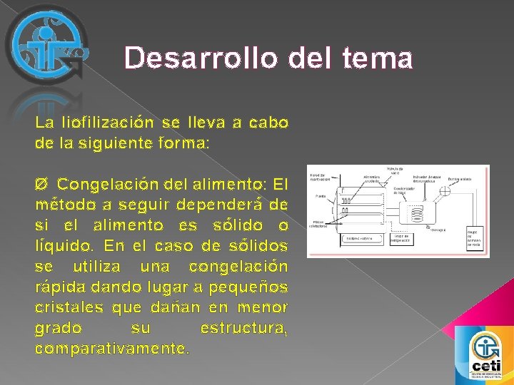 Desarrollo del tema La liofilización se lleva a cabo de la siguiente forma: Ø