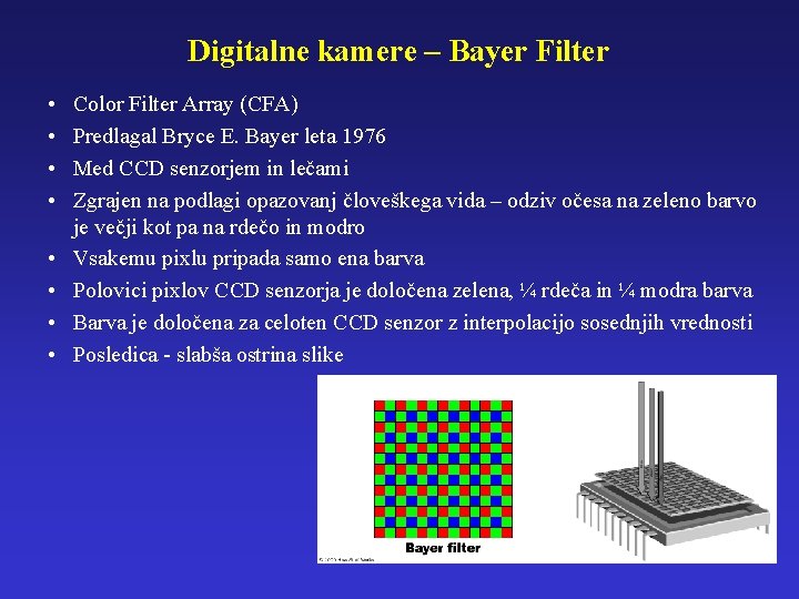 Digitalne kamere – Bayer Filter • • Color Filter Array (CFA) Predlagal Bryce E.