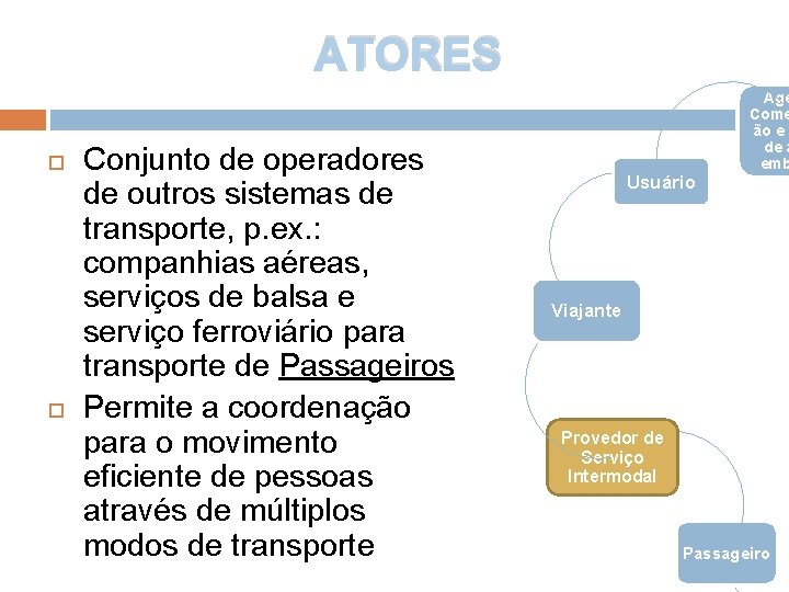 ATORES Conjunto de operadores de outros sistemas de transporte, p. ex. : companhias aéreas,