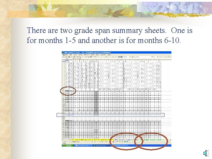 There are two grade span summary sheets. One is for months 1 -5 and