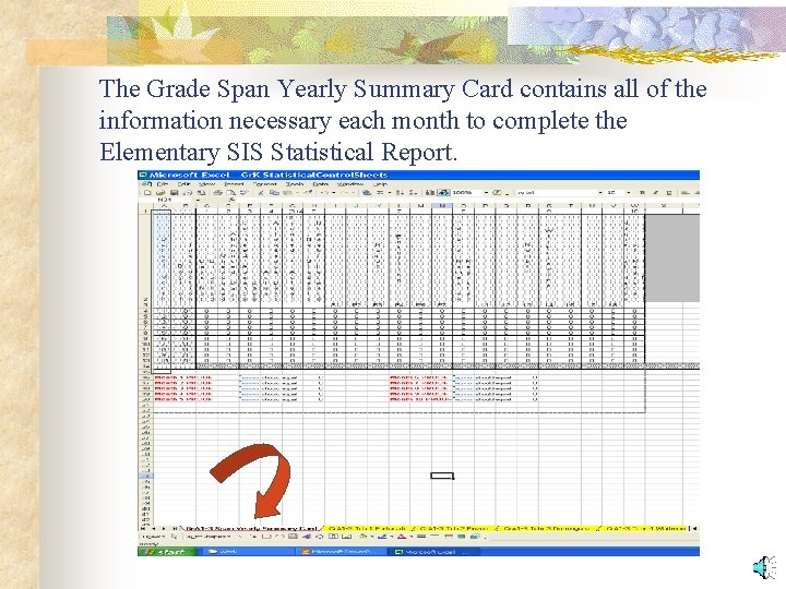 The Grade Span Yearly Summary Card contains all of the information necessary each month