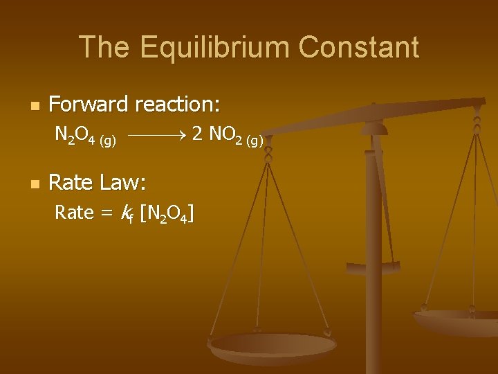 The Equilibrium Constant n Forward reaction: N 2 O 4 (g) 2 NO 2