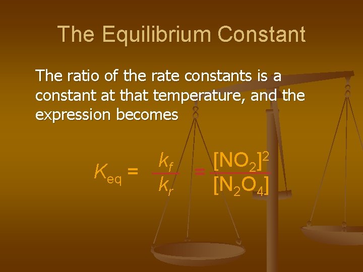 The Equilibrium Constant The ratio of the rate constants is a constant at that