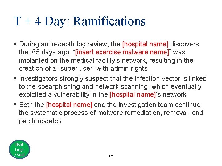 T + 4 Day: Ramifications § During an in-depth log review, the [hospital name]