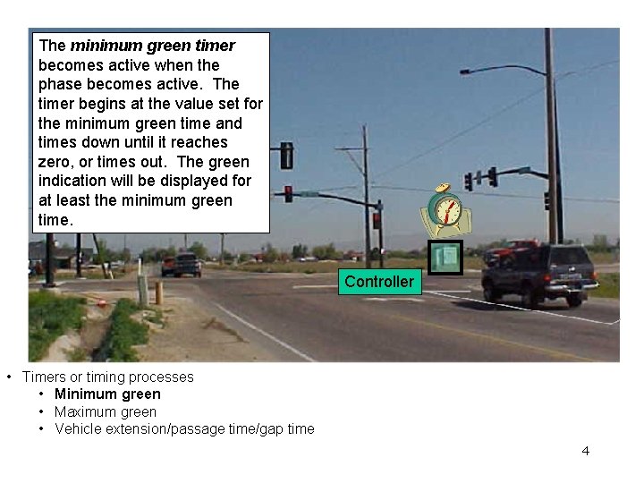 The minimum green timer becomes active when the phase becomes active. The timer begins