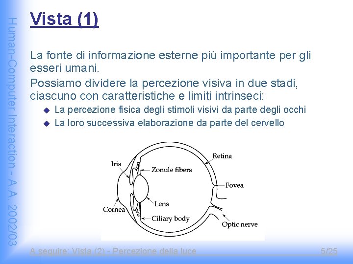 Human-Computer Interaction - A. A. 2002/03 Vista (1) La fonte di informazione esterne più