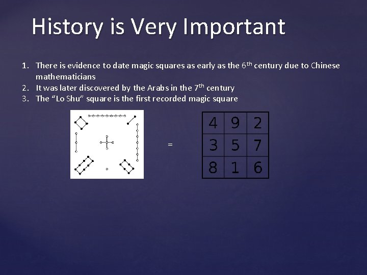 History is Very Important 1. There is evidence to date magic squares as early