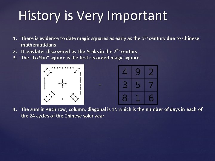 History is Very Important 1. There is evidence to date magic squares as early