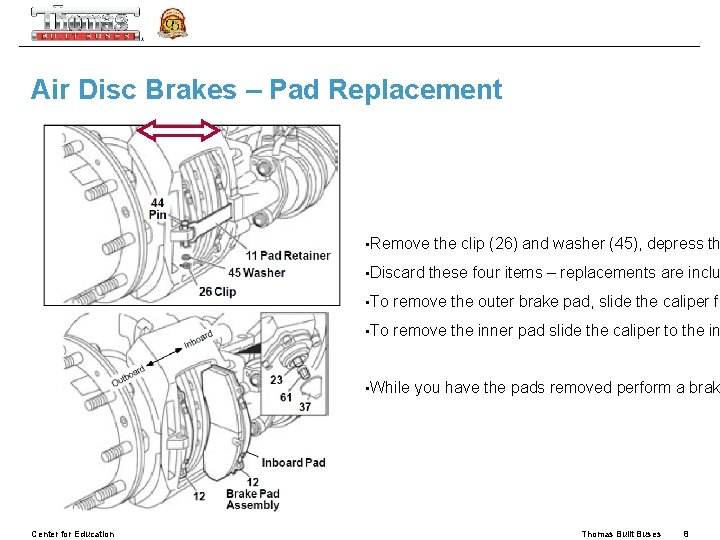 Air Disc Brakes – Pad Replacement • Remove • Discard these four items –