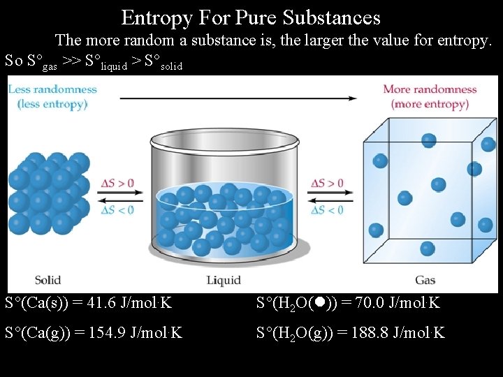 Entropy For Pure Substances The more random a substance is, the larger the value