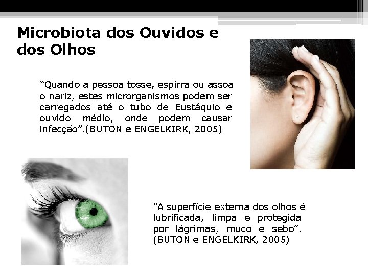 Microbiota dos Ouvidos e dos Olhos “Quando a pessoa tosse, espirra ou assoa o