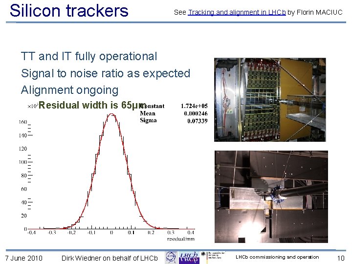 Silicon trackers See Tracking and alignment in LHCb by Florin MACIUC TT and IT