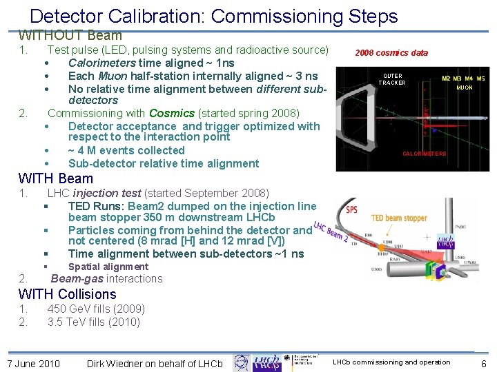 Detector Calibration: Commissioning Steps WITHOUT Beam 1. 2. Test pulse (LED, pulsing systems and