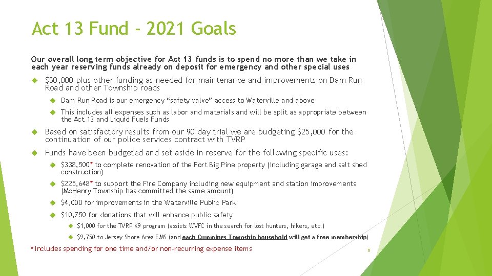 Act 13 Fund - 2021 Goals Our overall long term objective for Act 13