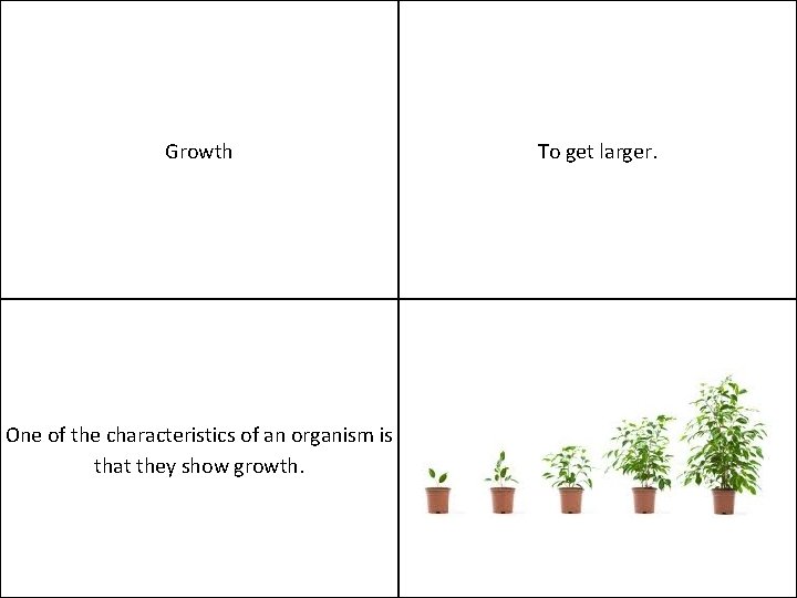 Growth One of the characteristics of an organism is that they show growth. To