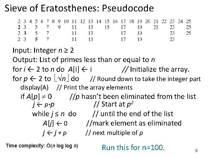 Sieve of Eratosthenes: Pseudocode Input: Integer n ≥ 2 Output: List of primes less Sieve of Eratosthenes: Pseudocode Input: Integer n ≥ 2 Output: List of primes less