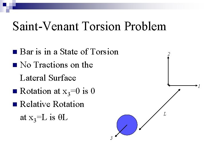 Saint-Venant Torsion Problem Bar is in a State of Torsion n No Tractions on