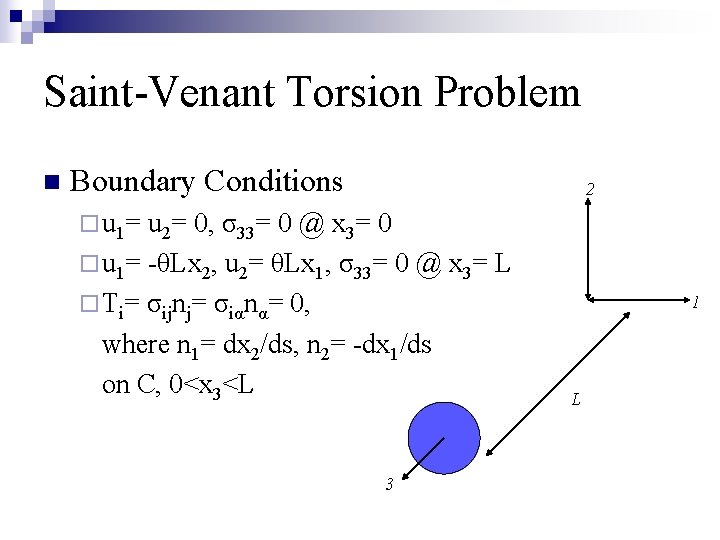 Saint-Venant Torsion Problem n Boundary Conditions 2 ¨ u 1= u 2= 0, σ33=