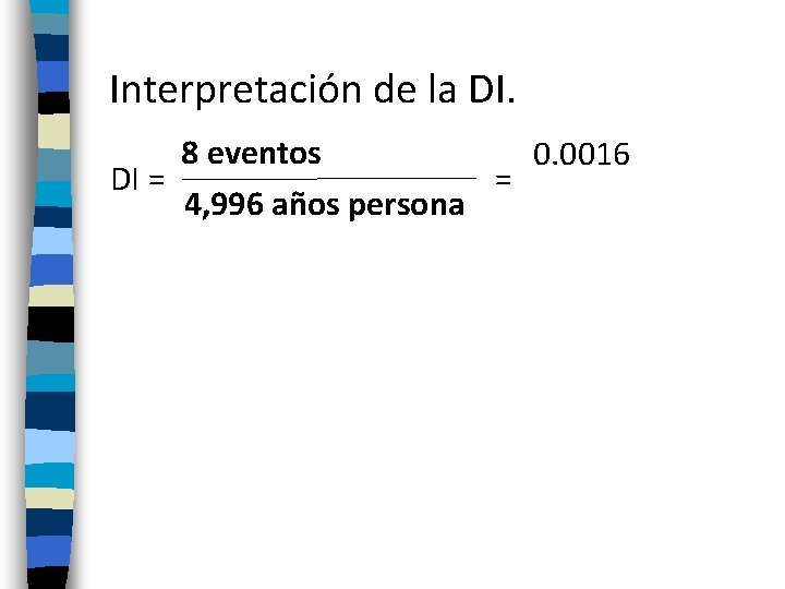 Interpretación de la DI. 8 eventos 0. 0016 DI = = 4, 996 años