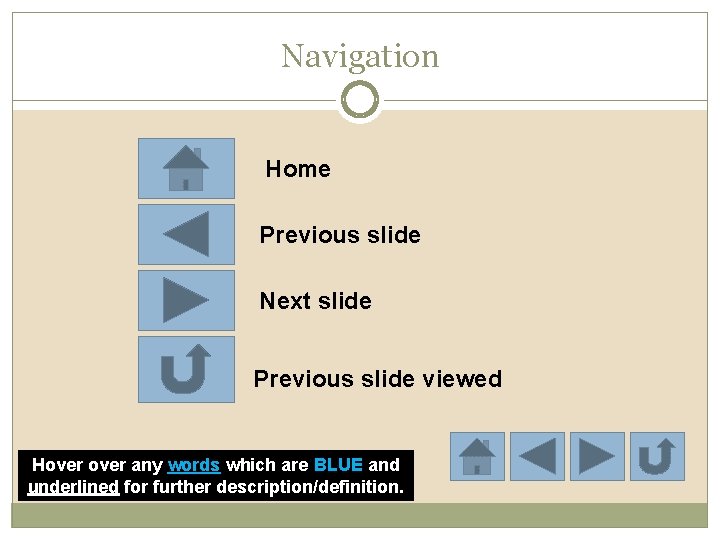 Navigation Home Previous slide Next slide Previous slide viewed Hover any words which are