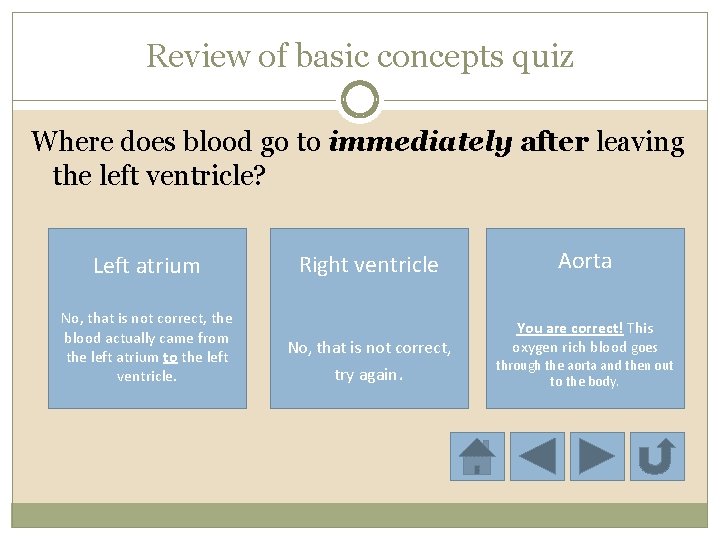 Review of basic concepts quiz Where does blood go to immediately after leaving the