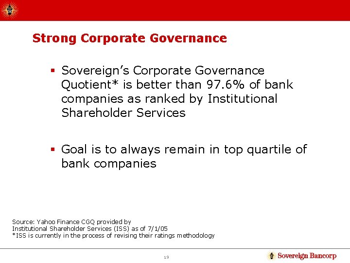 Strong Corporate Governance § Sovereign’s Corporate Governance Quotient* is better than 97. 6% of