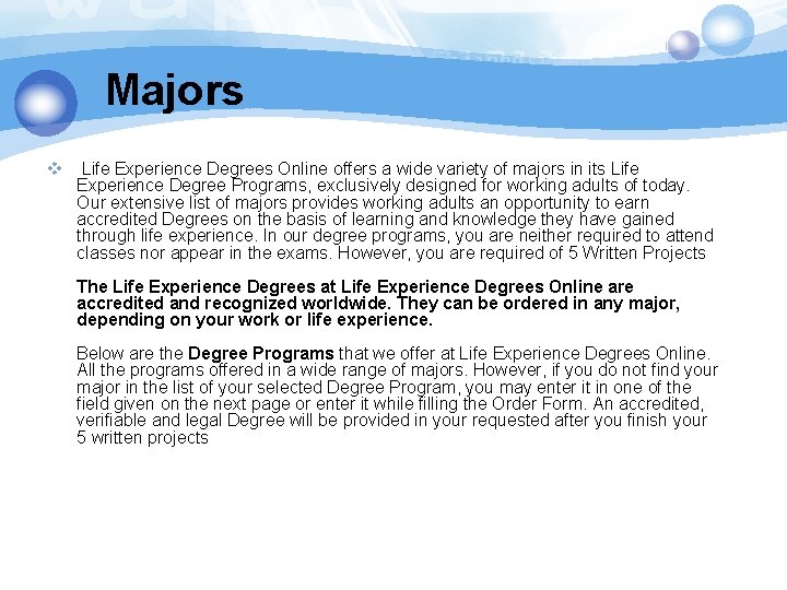 § Majors v Life Experience Degrees Online offers a wide variety of majors in