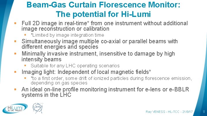 Beam-Gas Curtain Florescence Monitor: The potential for Hi-Lumi § Full 2 D image in