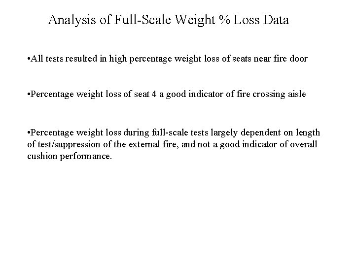 Analysis of Full-Scale Weight % Loss Data • All tests resulted in high percentage
