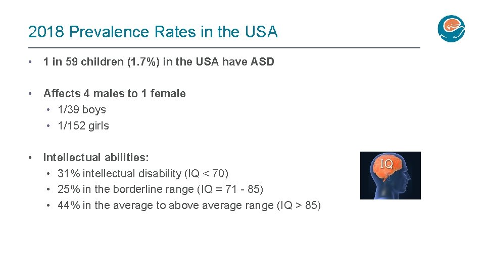 2018 Prevalence Rates in the USA • 1 in 59 children (1. 7%) in