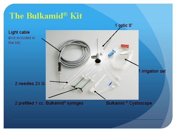 The Bulkamid® Kit 1 optic 0˚ Light cable (not included in the kit) 1