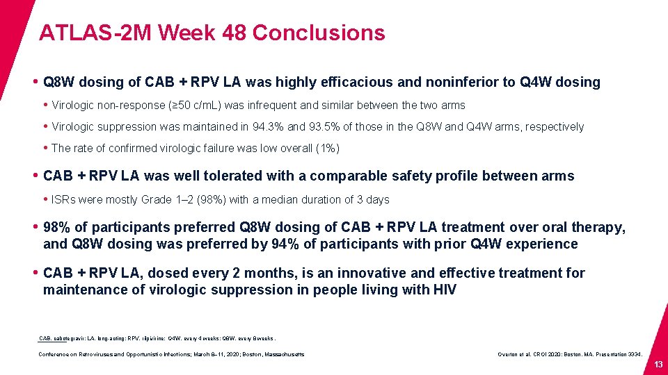 ATLAS-2 M Week 48 Conclusions • Q 8 W dosing of CAB + RPV