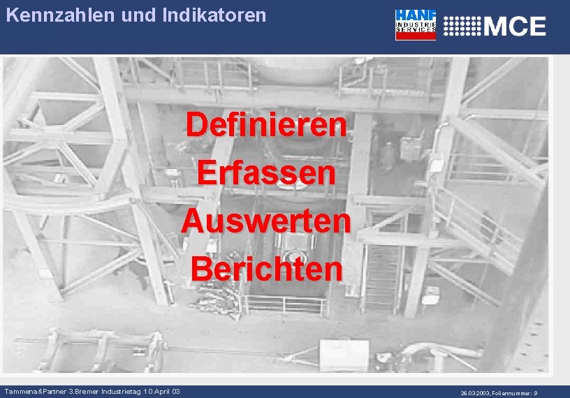 Kennzahlen und Indikatoren Definieren Erfassen Auswerten Berichten Tammena&Partner 3. Bremer Industrietag 1 0. April