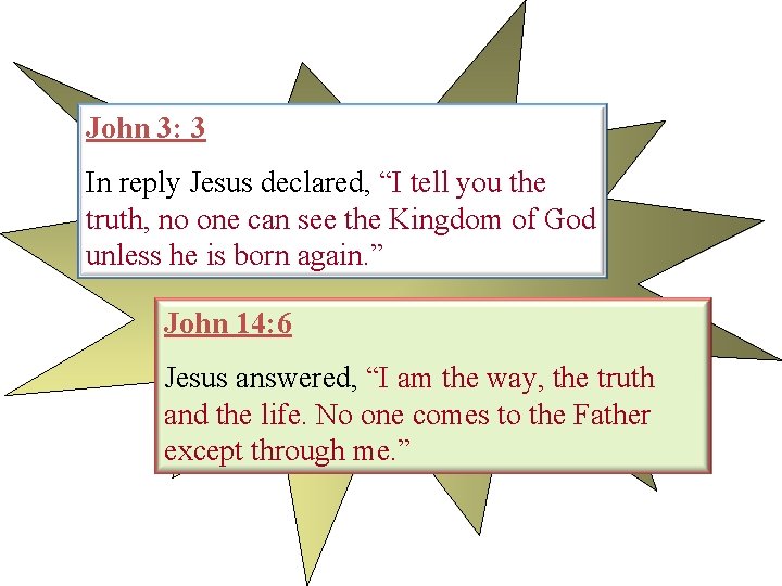 John 3: 3 In reply Jesus declared, “I tell you the truth, no one