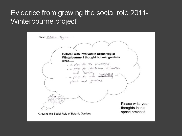Evidence from growing the social role 2011 Winterbourne project 