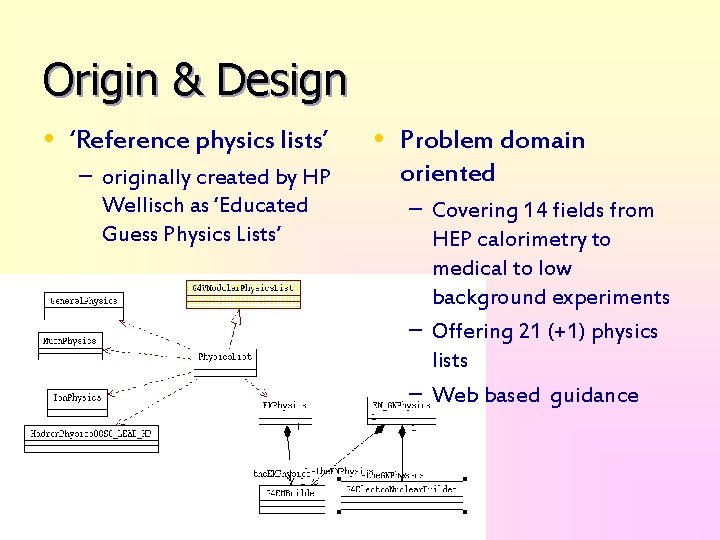 Origin & Design • ‘Reference physics lists’ – originally created by HP Wellisch as